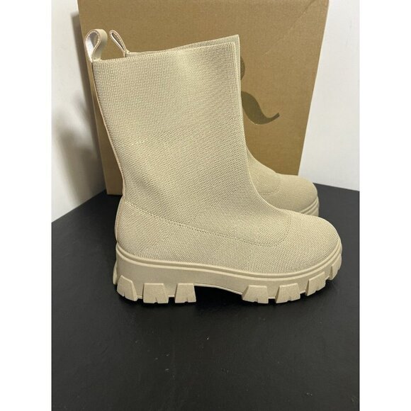 Charlotte Russe Cloth Beige Chunky Heel boots Size 8 - Picture 2 of 11